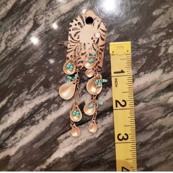 New Goldtone Earrings with Turquoise Blue Accents - Picture 3 of 3